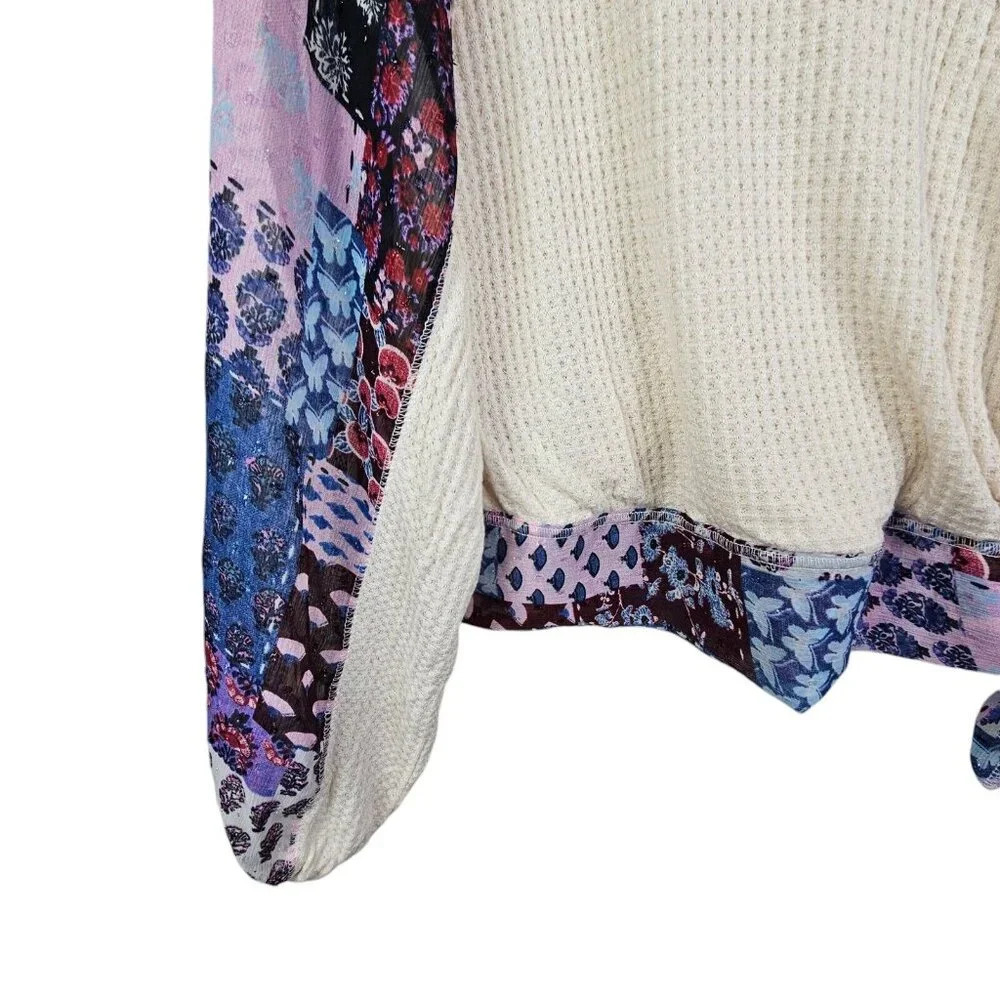 By‎ Together Wrap Look Waffle Knit Pullover Blouse Contrast Sleeves Size Large - Picture 11 of 12
